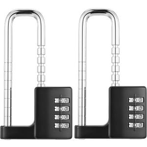 2pcs 4 Digit Combination Lock U Shaped 3/8 Inches Gym Adjustable Cabinet Padlock with Combination Weatherproof Combo Long Shackle Lock for Outdoor School Locker Storage Gate Cooler Fences