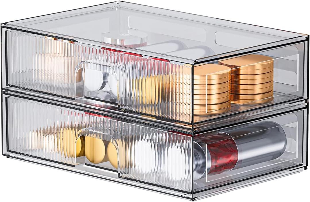 ZHIAI Stackable Storage Drawer, 2 Piece Acrylic Organizer for Cosmetics and Beauty Products, Suitable for Dressers, Bathrooms, Cabinets, Storage Rooms, Bedrooms and Home Organizers