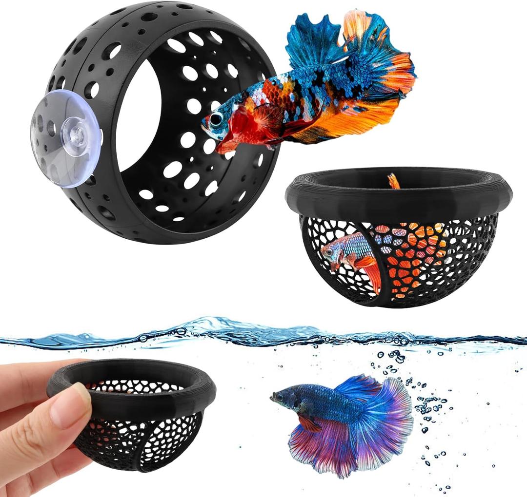 2pcs Floating Bettas Hide & Shrimp Cave Fhiny Bettas Tunnel Aquarium Fish Hideout Shrimp Cave Aquarium Decor for Small Fish(Color:Black)