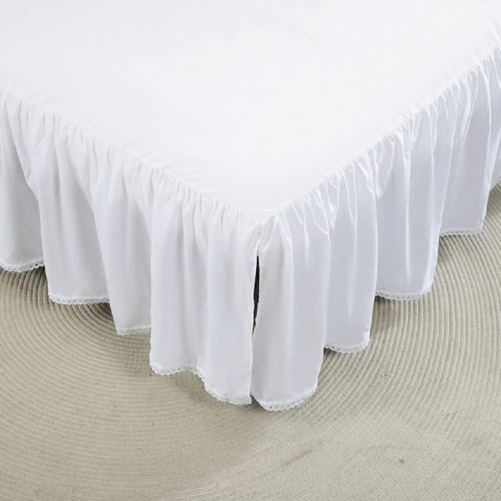 Ruffled Bed Skirts with Split Corners, Elegant Microfiber Fabric Full Bed Skirt 14 Inch Drop Platform Wrap Around Gathered Bedding Bed Skirt (White, Full(54 * 75"))