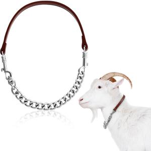 Misdary 2 Pcs Goat Show Collar Adjustable Iron Goat Chain Halter 14''-24'' Long for Sheep Horse Dog Cow Calf Farm Animal Supplies Accessories Animal Lovers Gift (14'',Brown)