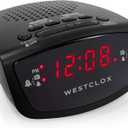 Westclox Dual Alarm Clock Radio 0.6" Red LED Display, FM Radio with 20 Presets, Adjustable Brightness, Snooze & Battery Backup, Digital FM Clock Radio Alarm for Bedrooms (Black)