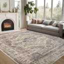 Area Rug 6x9 for Living Room - Machine Washable Non-Slip Vintage Rugs for Bedroom - Low Pile Thin Large Floor Carpet for Dinning Room Home Office,Vintage Brown