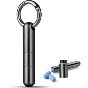 TISUR Keychain Pill Holder, Titanium Pill Case Small Pill Organizer Waterproof Pill Box, EDC Portable Pill Container Metal Tube for Travel Purse Outdoor (Tiny Pill Case+ 2 Separate Compartments)
