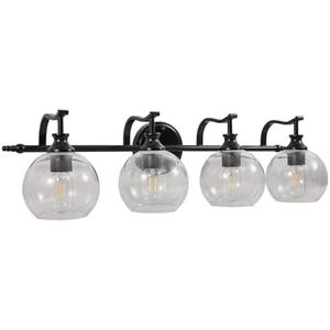 ANDY STAR 4 Light Bathroom Vanity Lights, Matte Black Bathroom Light with Clear Globe Glass Lampshade, 30.5 Inch Industrial Wall Lamp, E26 Base, Bulbs Not Included