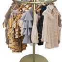 360 Rotating Round Garment Rack, Floor Standing Clothing Stand, Clothes Retail Display Shelf, for Bedroom Boutique Commercial Shop Laundry Room, 21 * 61 * 21in (Gold)