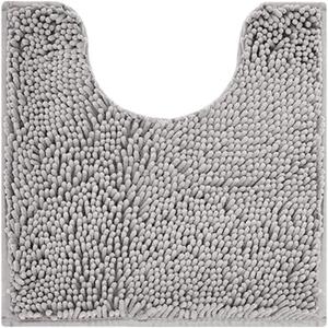 Reyox Chenille Bath Mat, Toilet Rugs U Shaped, Soft Plush Bath Bathroom Rug, Absorbent Shaggy Bathroom Contour Rug Light Grey 19.7"x15.7"