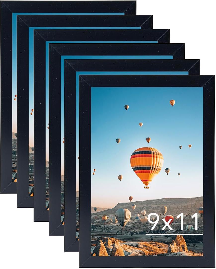 9x11 Picture Frame Set of 6 Black for Wall Hanging or Tabletop, Wall Mounting Horizontally or Vertically, 9 x 11 Wall Gallery Poster Photo Frames for 9 by 11 Photo,6 Pack, Black