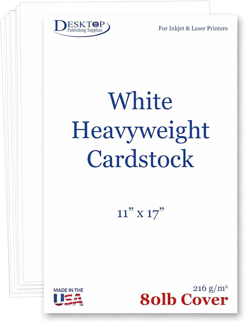 11x17 Cardstock Paper 80lb 216gsm, 100 Sheets Matte White Heavyweight - Tabloid Paper Thick, Ledger Paper, Inkjet & Laser Printer Compatible - Flyers, Presentation Posters, Menus, Brochures