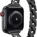 Work for Bling Apple Watch Band Women 44mm, Jewelry Bracelet Bands Metal Strap Sparkly Stainless steel Wristbands with Diamond Rhinestone Case for iWatch SE Series 6/5/4 Black