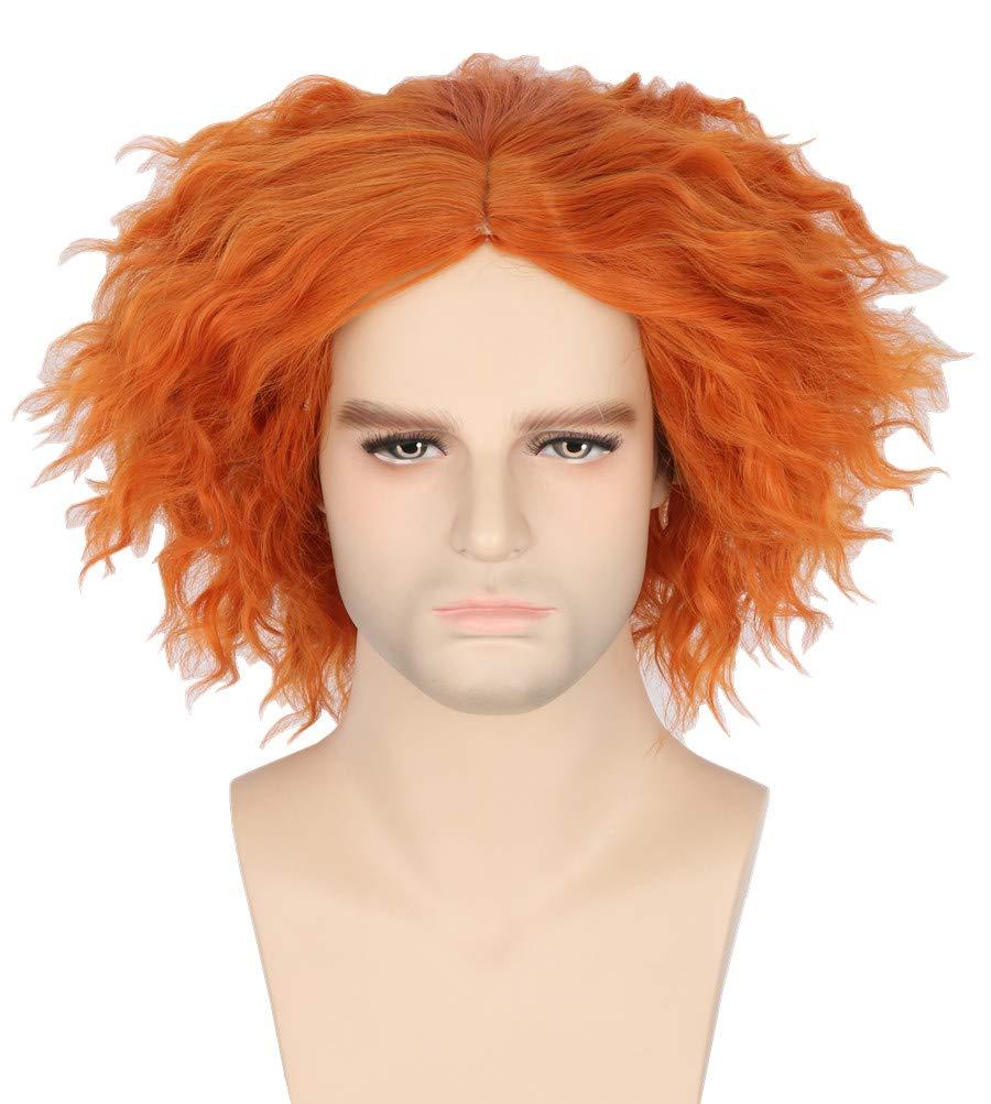 Topcosplay Halloween Costume Wig for Women Men Shaggy Afro Short Curly Cosplay Wigs Orange Ginger(1941)