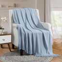 Vonty Light Blue Knitted Blanket with Tassels Fringe 60" x 80", Super Soft Knit Throw Blanket, Farmhouse Decorative Lightweight Blanket for Couch, Sofa, Bed