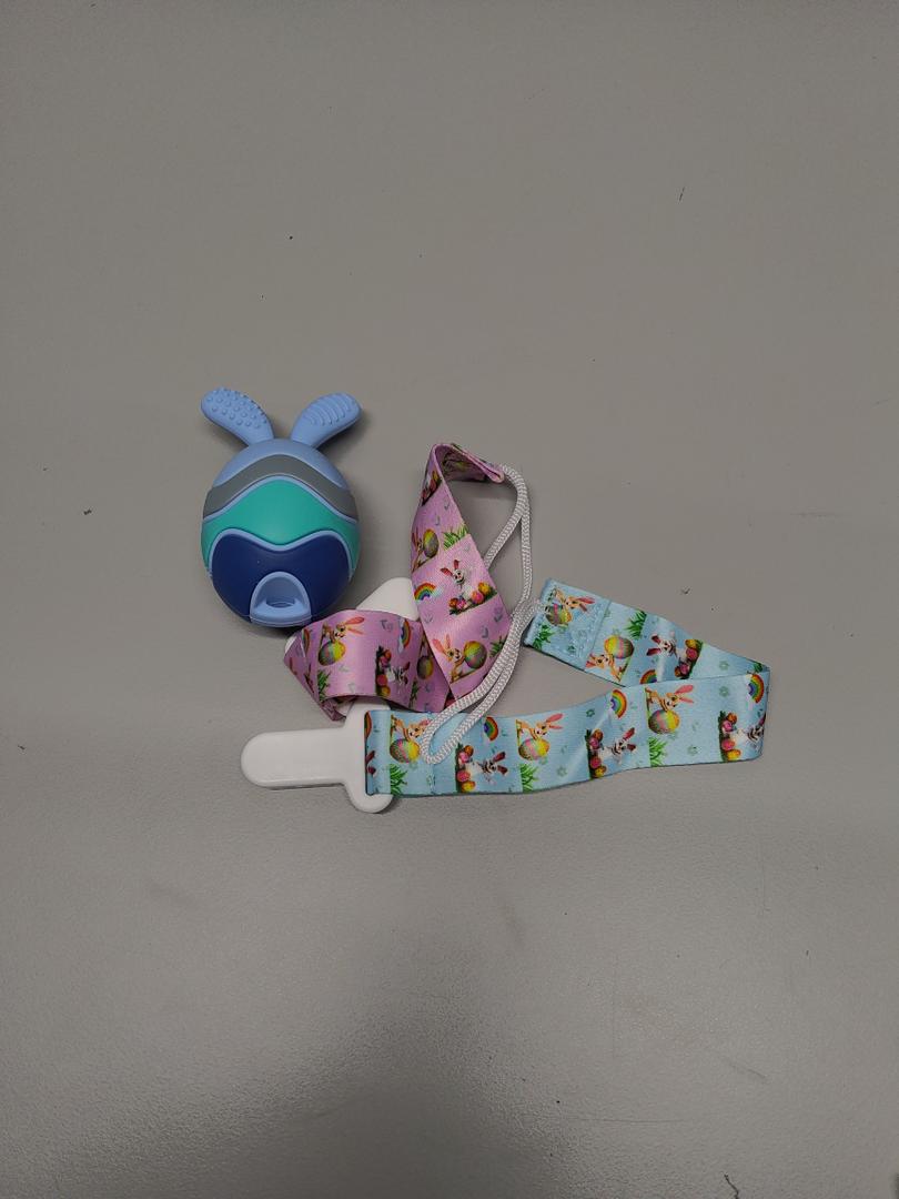 3 Pack Easter Egg Bunny Baby Teether for Easter Basket Stuffers, Rabbit Egg Rattle Toy Teething for Easter Basket Essentials Infant Boys & Girls First Gifts with 2 Packs Easter Egg Pacifier Clip, 3 Months+