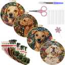 LB 4 Pack Cute Dog Flower Embroidery Kit for Beginners Funny Animal Beginner Embroidery Kit for Adults DIY Starter Kit with Embroidery Hoop Colorful Threads Tools Step by Step Video Instructions (Brown)