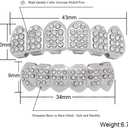 LuReen 14k Gold 6 Teeth Grillz Hip Hop Joker Diamond Top & Bottom Teeth Caps Grillz Set for Teeth Rapper Halloween Costume Cosplay (Silver)