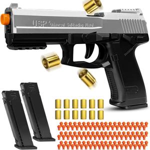 Toy Guns with Automatic Reloading Rebound, Soft Bullet Toy Gun Pistol with Ejecting Shells, Shooting Games Education Model Gifts for Kids Boys Girls (Silver)