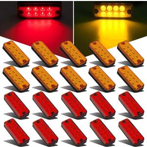 Partsam 20Pcs 4 Inch Led Rectangular Side Marker Clearance Lights, 8 LED Running Lights for Trailer Truck RV Camper Motorhome Car Truck, 12V (10 Amber + 10 Red)