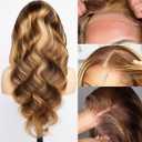 Yeuoin Ombre Highlight Lace Front Wigs Human Hair Pre Cut 5X5Glueless #4/27 Honey Blonde Body Wave Wigs for WomenPre Plucked with Baby Hair Lace Closure Wig with Drawstring200% Density ï¼ˆ28 Inchï¼‰