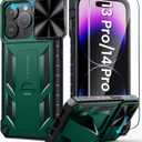FNTCASE for iPhone 14-Pro Phone Case: Military Grade Drop Proof 13 Pro & 14 Pro Cases Mobile Cover with Kickstand & Slide | Rugged Shockproof Protective Cell Phonecase for Apple 14pro/13pro 6.1'' (Green)