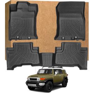 Floor Mats for Toyota FJ Cruiser 2007-2014, Heavy Duty TPE Waterproof Non-Slip All Weather Protection Custom, Black