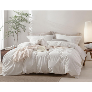 Linen Feel Off White Duvet Cover California King Size 104'' W x 98'' L, Percale 100% Washed Cotton Duvet Cover with Zipper Closure Plus 2 Pillowcases, Oeko TEX Standard 100 Certificated