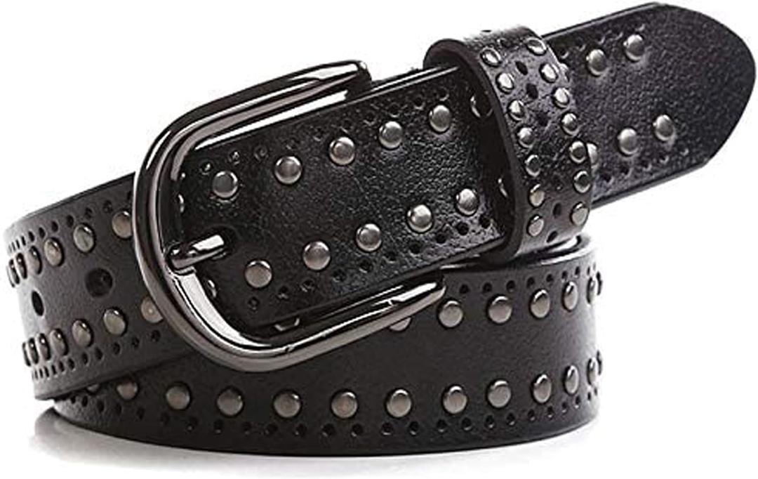 YCMI Womens Circle Studded Leather Belt, Punk Rock Rivets-Belt Ladies Belt for Jeans Pants Dresses,PU Leather Belt for Women (26-42, Black)