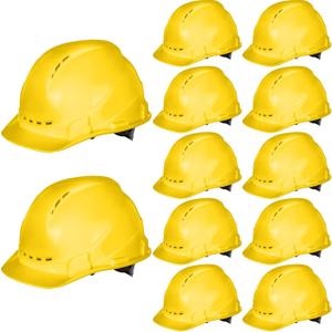 Xuhal 12 Pieces 4 Point Suspension Hard Hat Bulk Safety Helmets with Vents and Cotton Brow Pad ABS Construction Hardhats for Safety Adjustable Ratchet Hard Hats for Work Head Protection (Yellow)