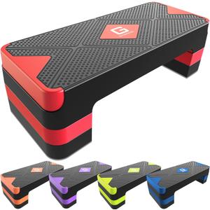GYMMAGE Aerobic Exercise Step, Adjustable Aerobic Stepper for Exercise, Workout Step Platform for Step Up, 26.5" Step Deck with 4 6 8 Adjustable Height Risers, Women Home Gym Cardio Fitness (Red)