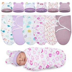 Ramede 6 Pack Preemie Swaddle Blanket with Hats Sleep Swaddle for Baby Boy Girl Preemie Newborn Sacks Soft Cotton Wearable(Tree,Purple)