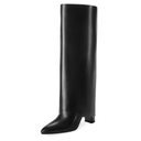 Modatope Knee High Boots Women Fold Over Knee High Boots Chunky High Heels Long Boots Zipper Pointed Toe Dress Tall Boots for Women 8