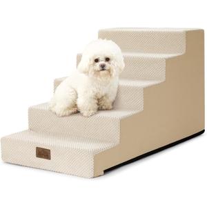 COZY KISS Dog Stairs for Small Dogs 17.7" H, 5-Step Gentle Incline Pet Step for Couch and Beds, Right-Angle Dog Ramp for Puppy Doggie Senior Cats, 17.7x29.5x17.7 Inch, Beige