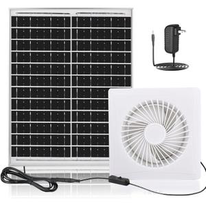 Solar Fan for Chicken Coop,25W Solar Panel+8" High Speed Solar Exhaust Fan with Bracket,Solar Fan with Power Adapter,Waterproof Solar Powered Fan for Chicken Coop,Greenhouse,Shed(White)