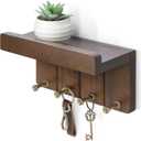 Rebee Vision Farmhouse Key Holder Wall Mount - Small Key and Mail Holder for Wall with 4 Hooks and Mini Floating Shelf - Ideal Apartment Essentials for Room Decor Aesthetic (Rustic Brown) (Small - 8 inch)