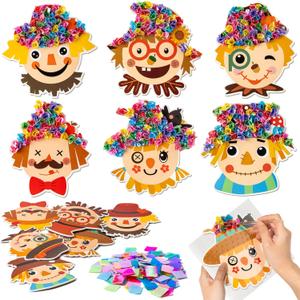 4 x 3sscha 12 Packs Fall Scarecrow Poking Craft Kit - Thanksgiving Creative DIY Foam Poke Fabric Art Set for Kids Make Your Own Autumn Card Party Decoration Gift School Classroom Rewards Activity Supplies