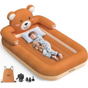 Inflating Toddler Travel Bed with Pump - 30-Second Setup, Portable Foldable Baby Mattress with Safety Rails for Hotel, Home, Camping & Sleepovers