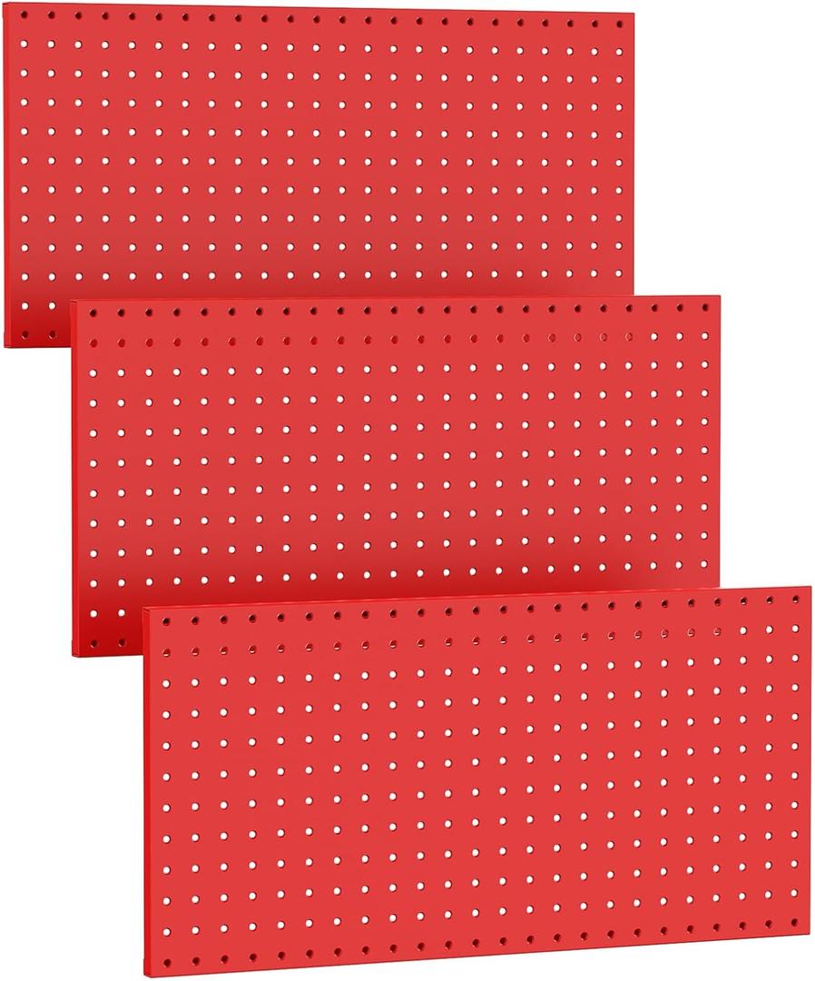 TORACK 3Pcs Metal Pegboard Panels(12x24 inch) for Wall Garage Tools Storage Pegboard System for Workbench, Modular Peg Board Tool Organizer Board Kit(Pack of 3, Red)
