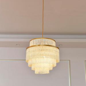 5 Tiers Boho Chandelier with Fringe,Gold 3-Light Fringe Pendant Light Fixture,Tassle Chandelier for Bedroom,Dining Room,Baby Nursery Lighting Beige