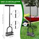 Lawn Aerator, Automatic Dirt and Leaf Clean Design, Heavy Duty Manual Lawn Aerator Tool with 15 Iron Spikes, Height Adjustable, Yard Grass Aerator for Lawn(Black)