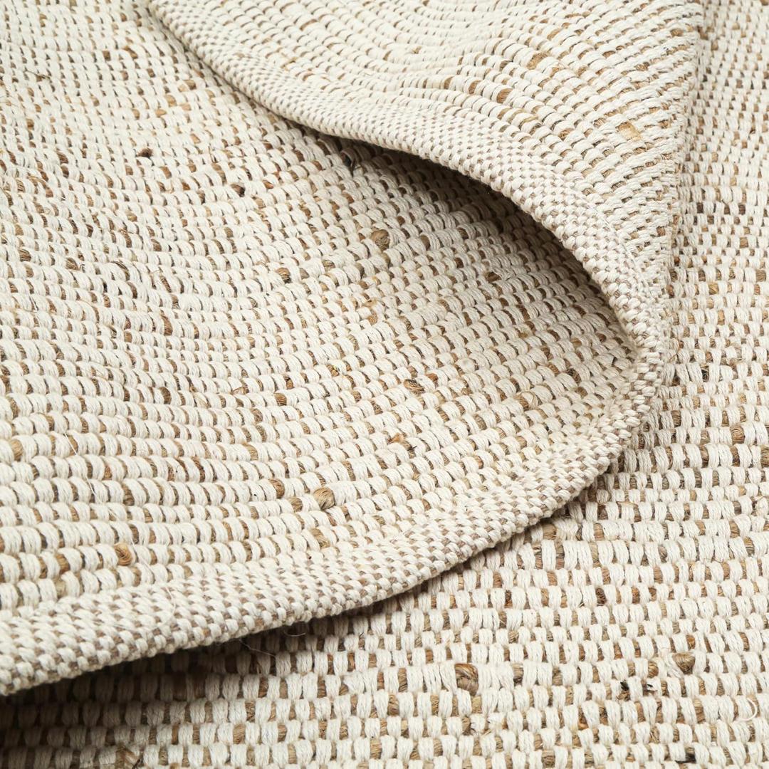 Natural Jute Cotton Area Rug - 6x9 Rug - Boho Rugs for Living Room, Bedroom, Dining Room, Hallway, Office, Entryway - Rustic Vintage Bohemian Carpet Home Dcor - Hand Woven Rugs 6x9 ft