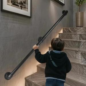 6FT Industrial Pipe Stair Railings Indoor, Hand Rails for Indoor Stairs, Wall Mounted Stair Handrail for Outdoor Steps, Heavy Duty Support Black Stair Railing for Loft Porch Deck(2 Section)