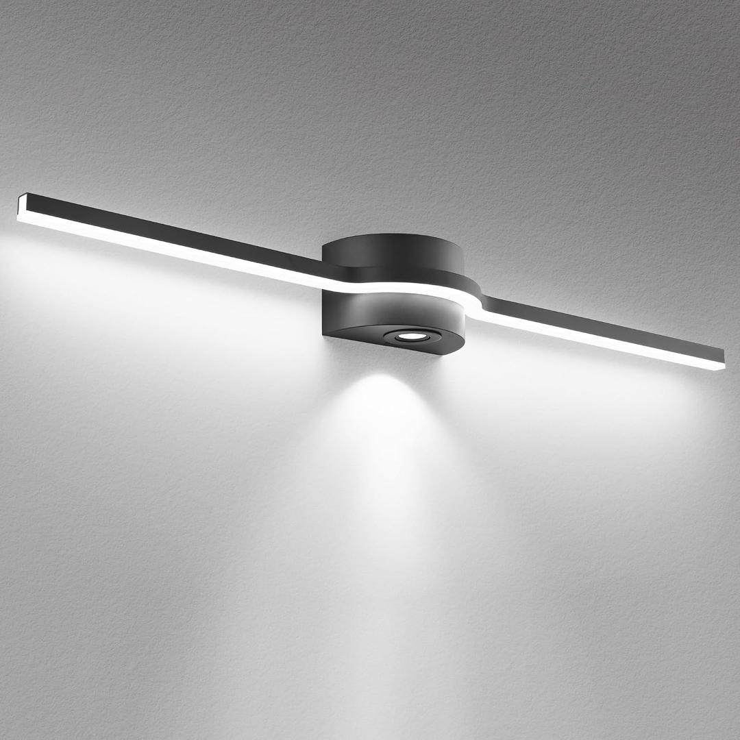 Bathroom Vanity Light Over Mirror– 40 Inch Black Vanity Lighting Fixtures LED Dimmable 6000K Bright White with Extra Downlight 22W 1760lm Matte Black
