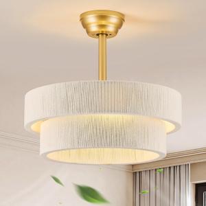 Boho Ceiling Fan with Light, Caged Fandelier Ceiling Fan with Light and Remote Control, Rattan Chandelier Fan for Bedroom, Living Room,Kitchen,Foyer(20 Inch, 6 Speed, Timing Adjustable Height), Small