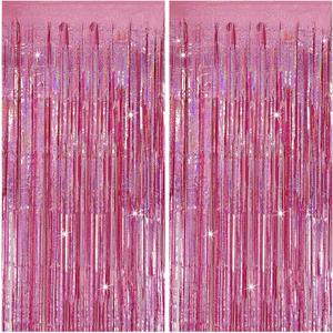 Tinsel Curtain Pink Birthday Party Decorations 2 Packs Glitter Foil Fringe Curtain Decor Streamers Photo Booth for Birthday Christmas Wedding Halloween Graduation