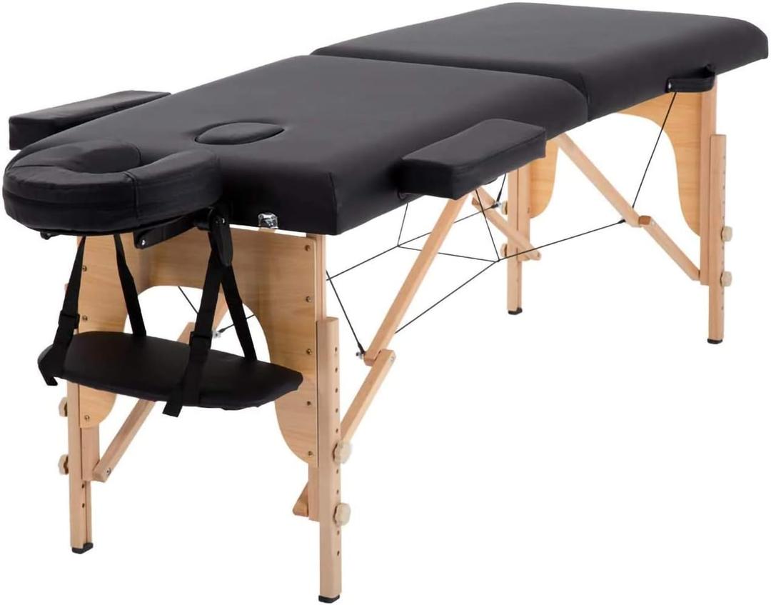 Black Massage Table Portable Massage Bed 2 Folding Lash Bed with Carrying Case & Face Cradle for Eyelash Extensions, Spa, Facial, Hight Adjustable Spa Table, 73" x 24"