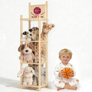 Stuffed Animal Storage Zoo Organizer,Wooden Toy Plushies Storage,Space Save Zoo Toy Organizer,Large Capacity Stuffed Animal Holder for Playrooms & Bedrooms,15.8" Wide, Natural