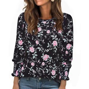 Uhiger Tunic Tops to Wear with Leggings Work Blouses for Women Busines Casual Long Sleeve Shirts Crewneck Ladies Spring Pullover Formal Evening Outfit Interview Clothes Black Pink Floral XL (Black, XL)