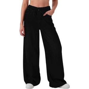 roswear Women's Wide Leg Jeans Non-Stretch with Elastic Waist Denim Pants for Casual Lounge (XL, Black)