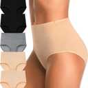 IROCUE Womens High Waisted Underwear Tummy Control Cotton Full Coverage Ladies Panties Soft Stretch Briefs Postpartum Underwear MultiPack-L