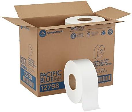 PACIFIC BLUE BASIC® JUMBO JR. 2-PLY HIGH-CAPACITY TOILET PAPER, WHITE, 8 ROLLS PER CASE