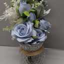 Faux Flowers with Vase,Artificial Silk Roses in Vase, Fake Plant Eucalyptus Flower Arrangement for Home Office Farmhouse Bathroom Dining Table Centerpiece Decorations Coffee Table Decor (Dusty Blue)